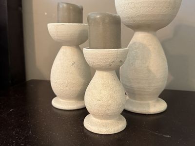 Set of 3 Rustic White Textured Candlestick Holders with Candles