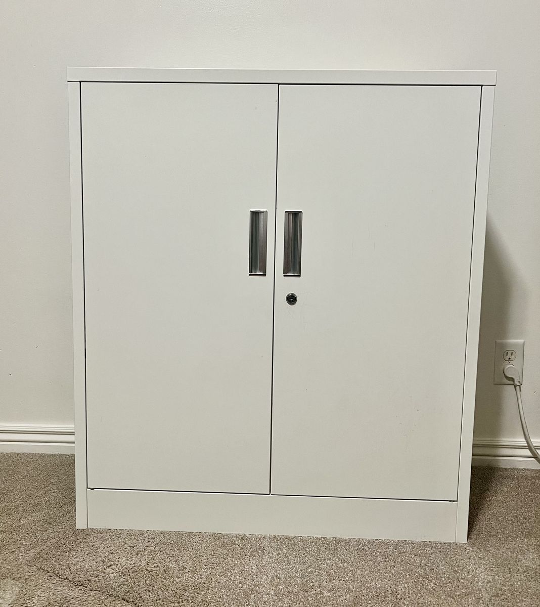 36" White Locking Cabinet for home office, garage, storage