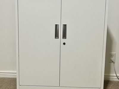 36" White Locking Cabinet for home office, garage, storage