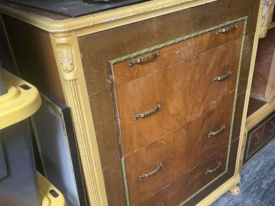 Vintage Wooden Dresser and desk of Drawers with Decorative Trim - Antique Furniture
