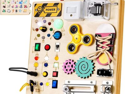 NEW Montessori Wooden Busy Board Toys Toddler Sensory Educational Fidget Board Travel Toy with LED Light Up Switches
