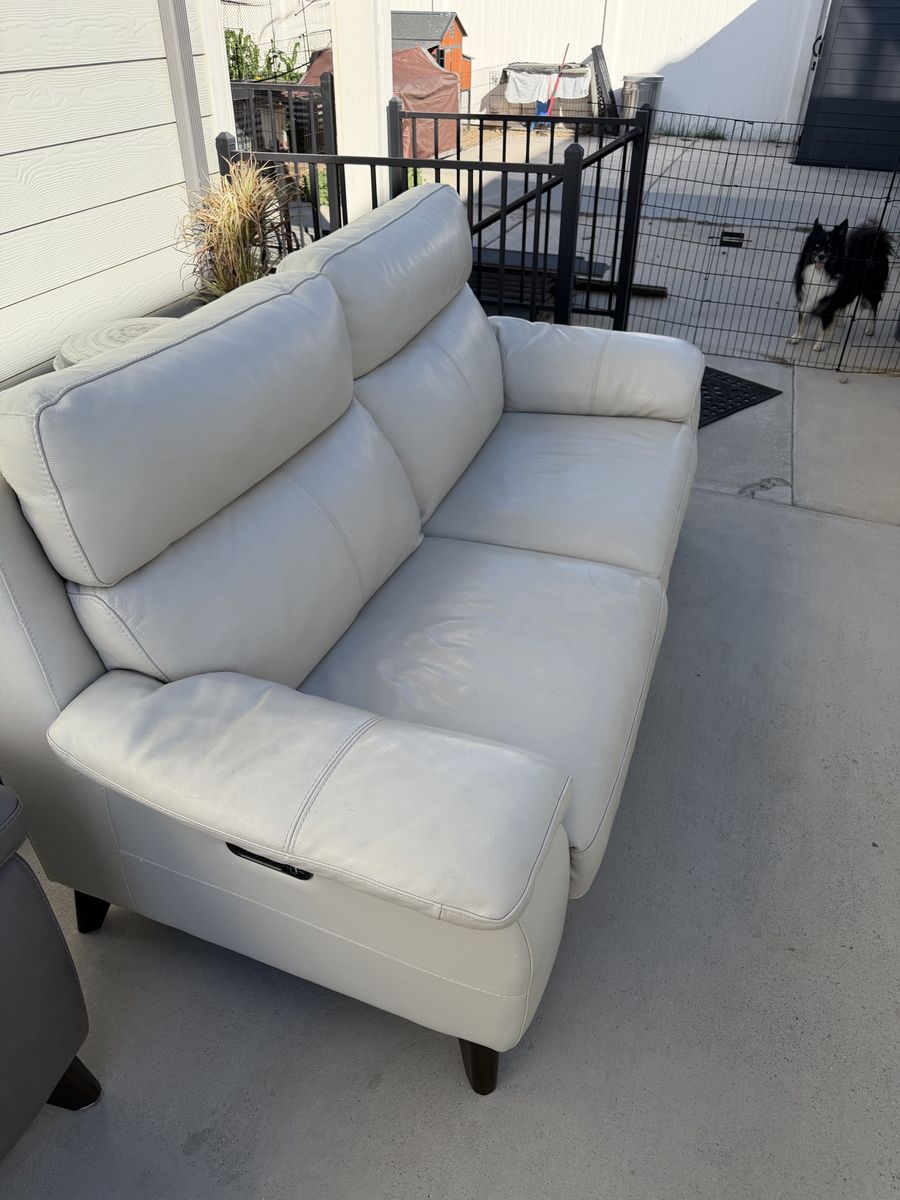 White Leather Reclining Sofa - Two Seater - Excellent Condition