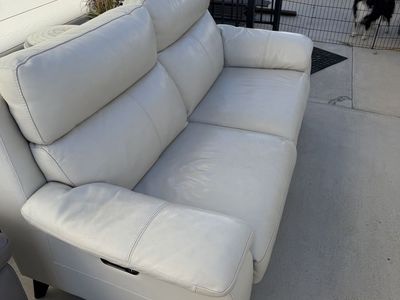 White Leather Reclining Sofa - Two Seater - Excellent Condition