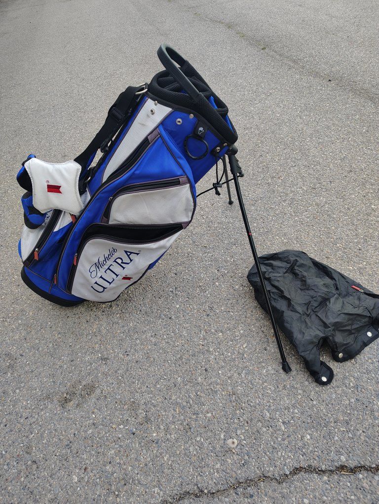 Michelob Ultra Blue & White Golf Bag 34" with Stand & 14-Way Divider Top