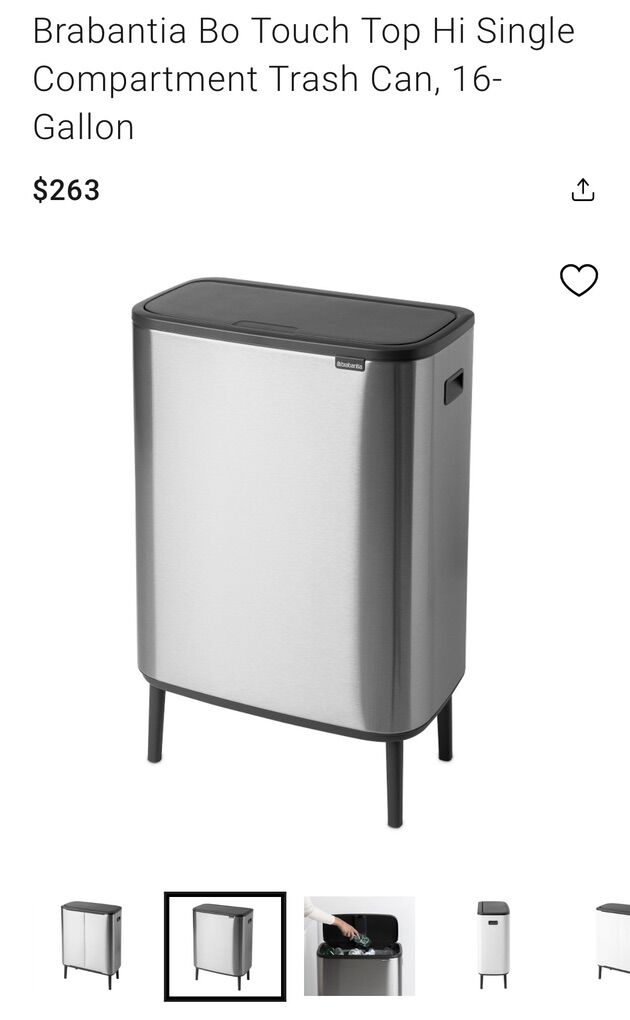 Brabantia Bo Single Compartment Trash Can, 16-gal