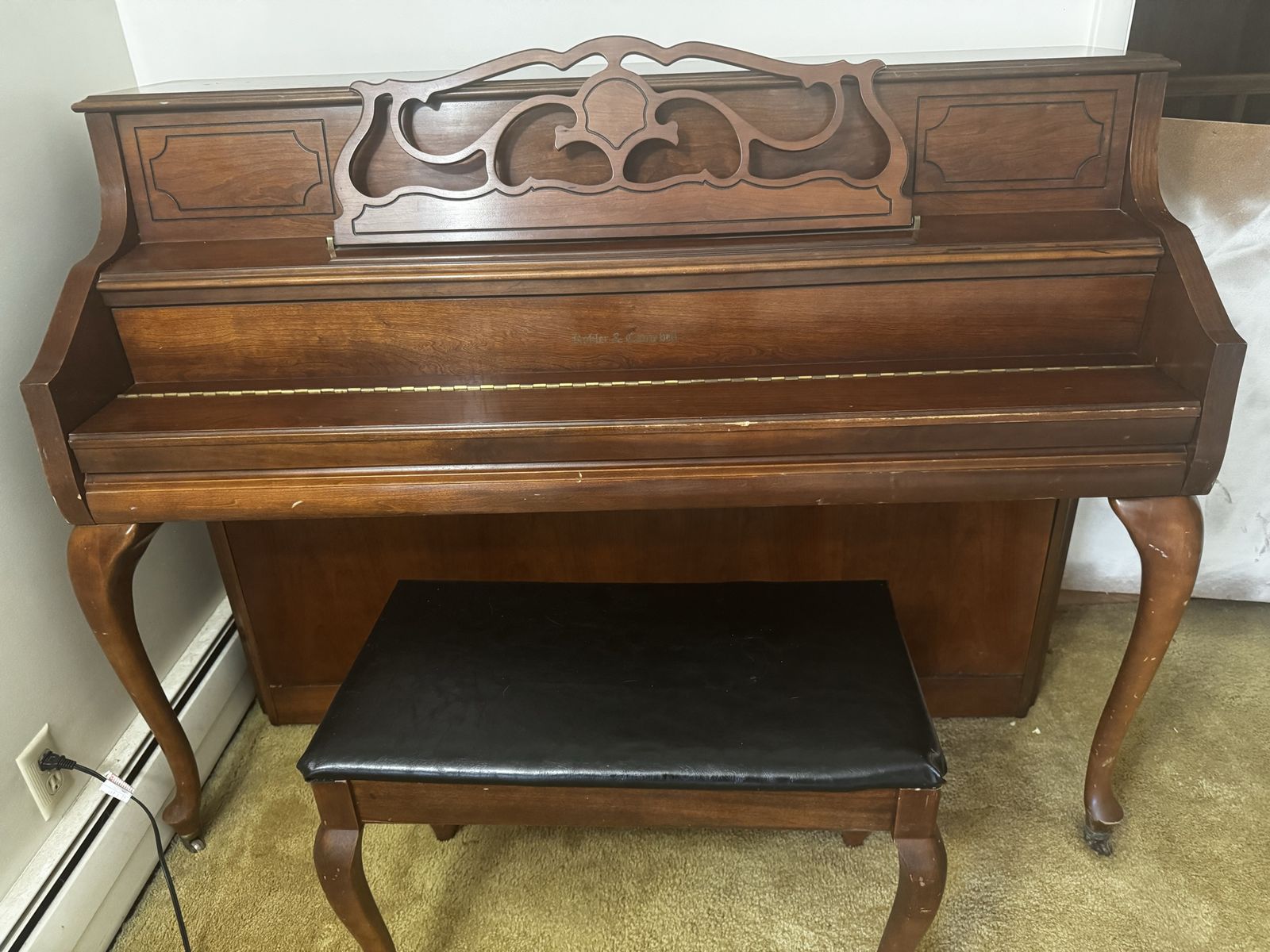 Kohler & Campbell Upright Piano (SKV-430) – French Provincial Cherry with Matching Bench