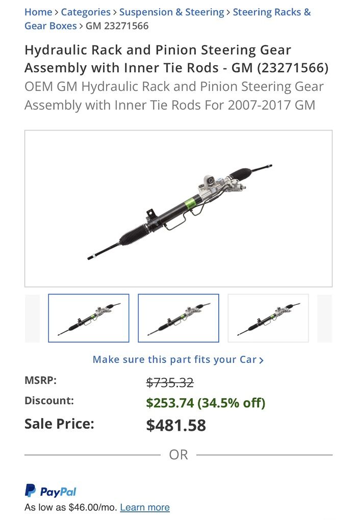 Hydraulic Rack and Pinion Steering Gear GM