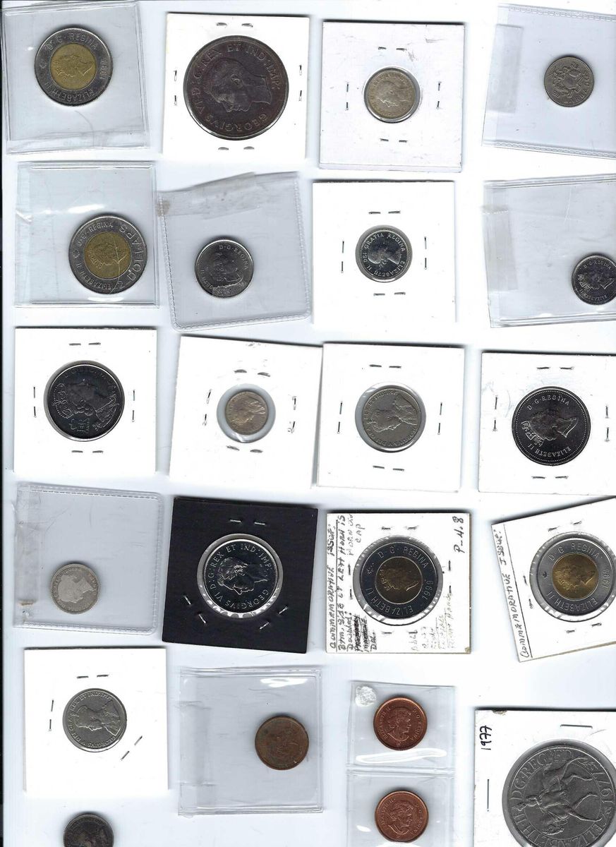 Lot of 42 Canadian Coins one cent to $2 + 1977 Trade Dollar