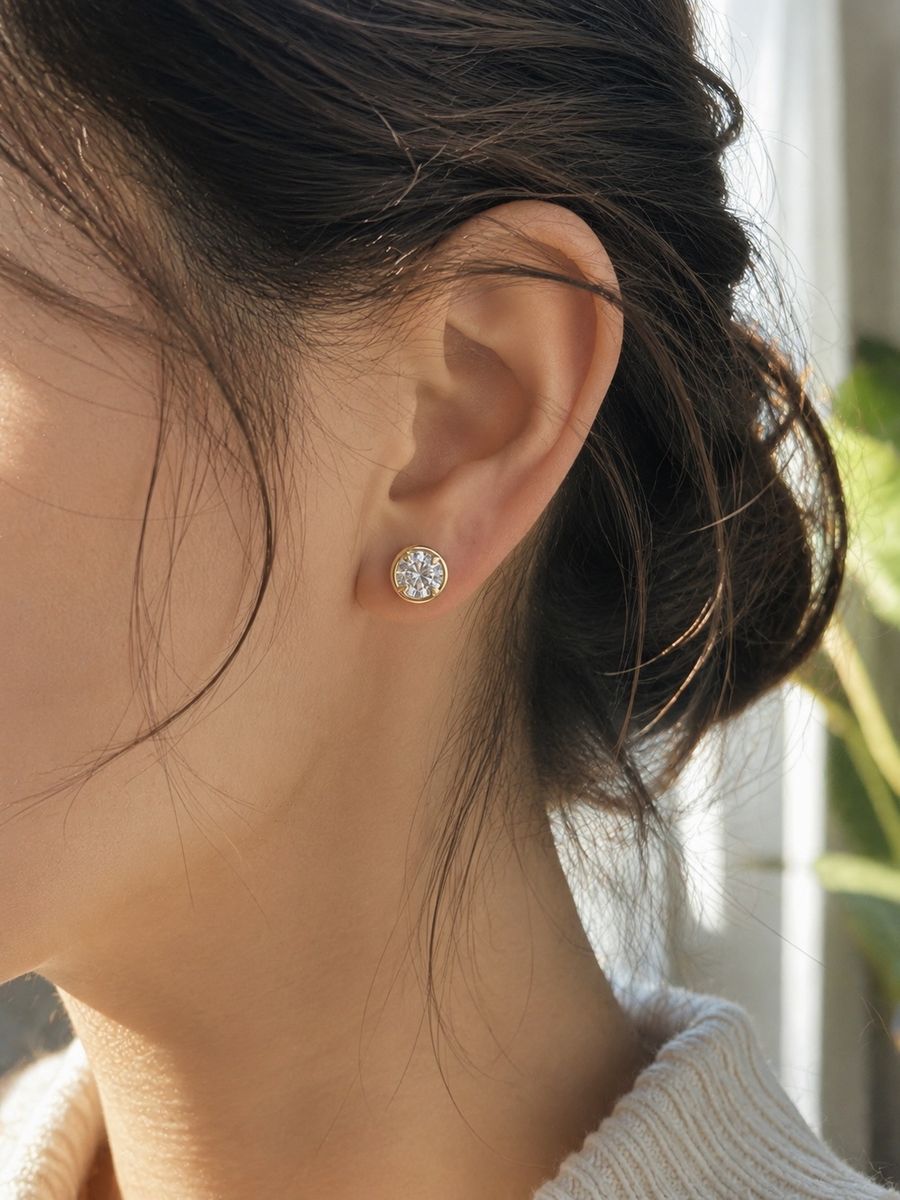 2.6 CTW Round Diamond Bezel Stud Earrings