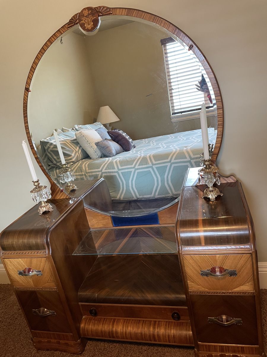 1930's Antique Waterfall Art Deco Bedroom Set