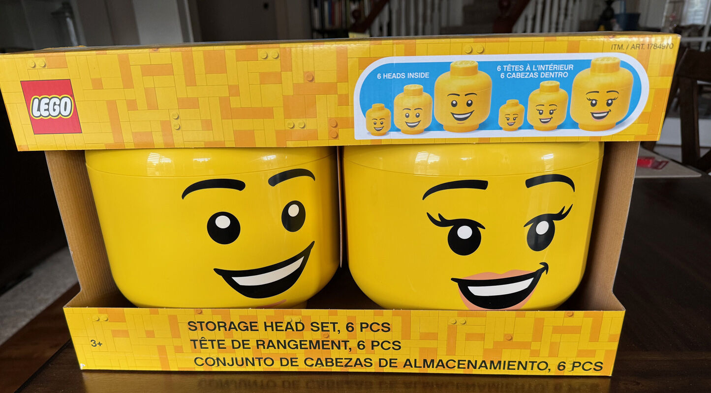 LEGO Bricks Toy Storage Head Set, 6 Pieces, NEW