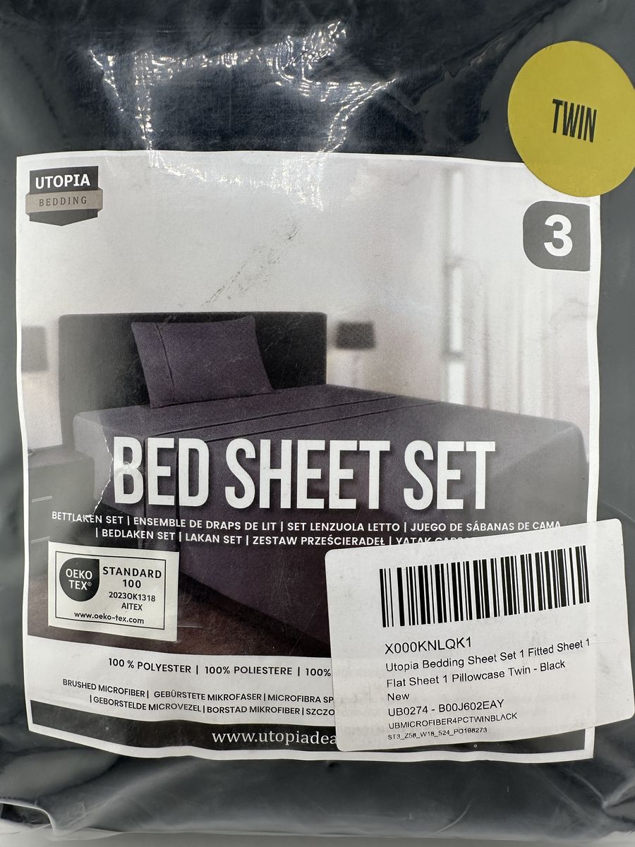 Utopia Bedding Twin Sheet Set 3PC Black Microfiber Soft Deep Pocket Oeko-Tex
