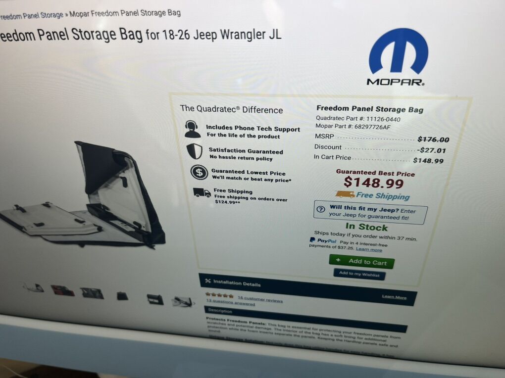 NEW! Jeep mopar roof storage bag