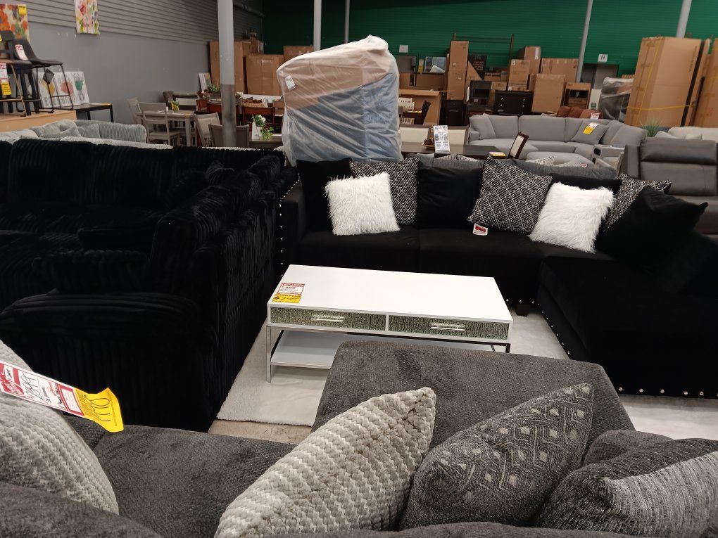 Black Sectional Sofa with Chaise and Accent Pillows