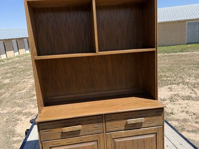 Vintage A. Brandt Ranch Oak Wood China Cabinet Hutch Display Bookshelf Storage with Drawers and Cabinet Doors