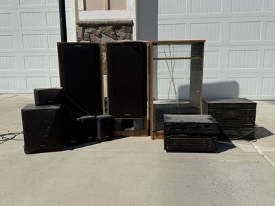 Vintage Pioneer Home Theater Audio System: Receiver, Graphic Equalizer, Disc Player, Cassette Player, Speakers, Subwoofer & More