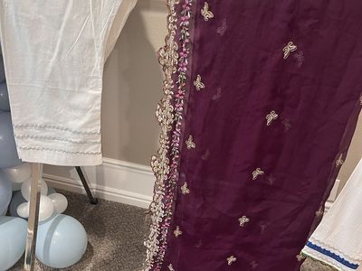Stunning White & Multicolor Embroidered Indian , Pakistani Salwar Kameez - Women's Large Cotton Outfit