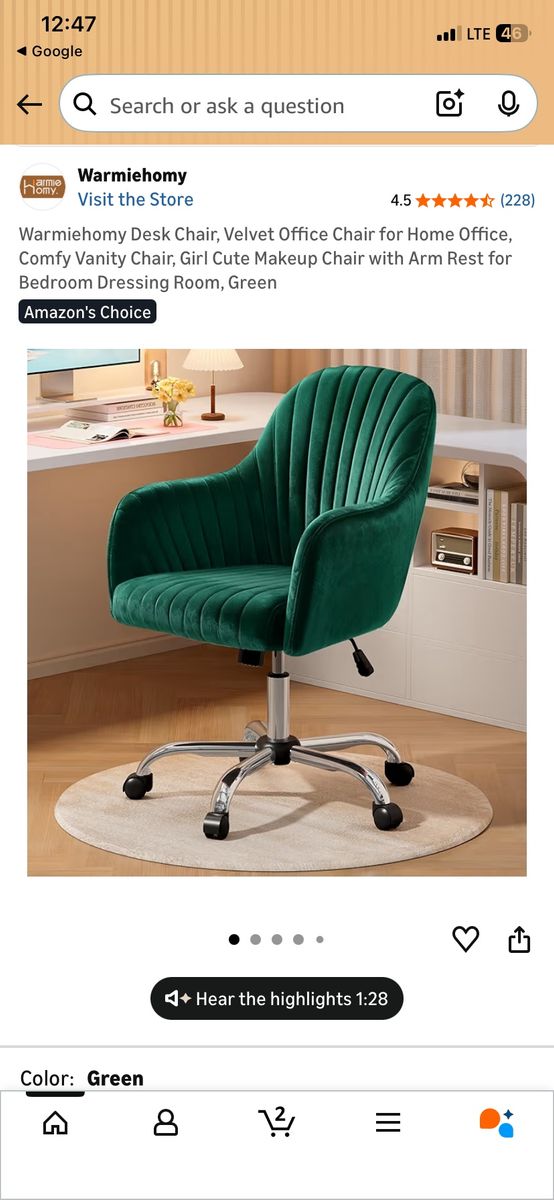 WARMIEHOMY GREEN VELVET "OFFICE" CHAIR home furnit