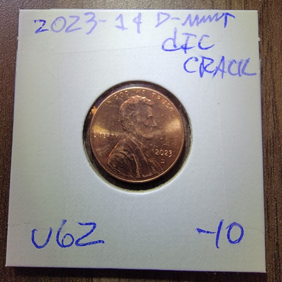 2023 penny with die, crack.