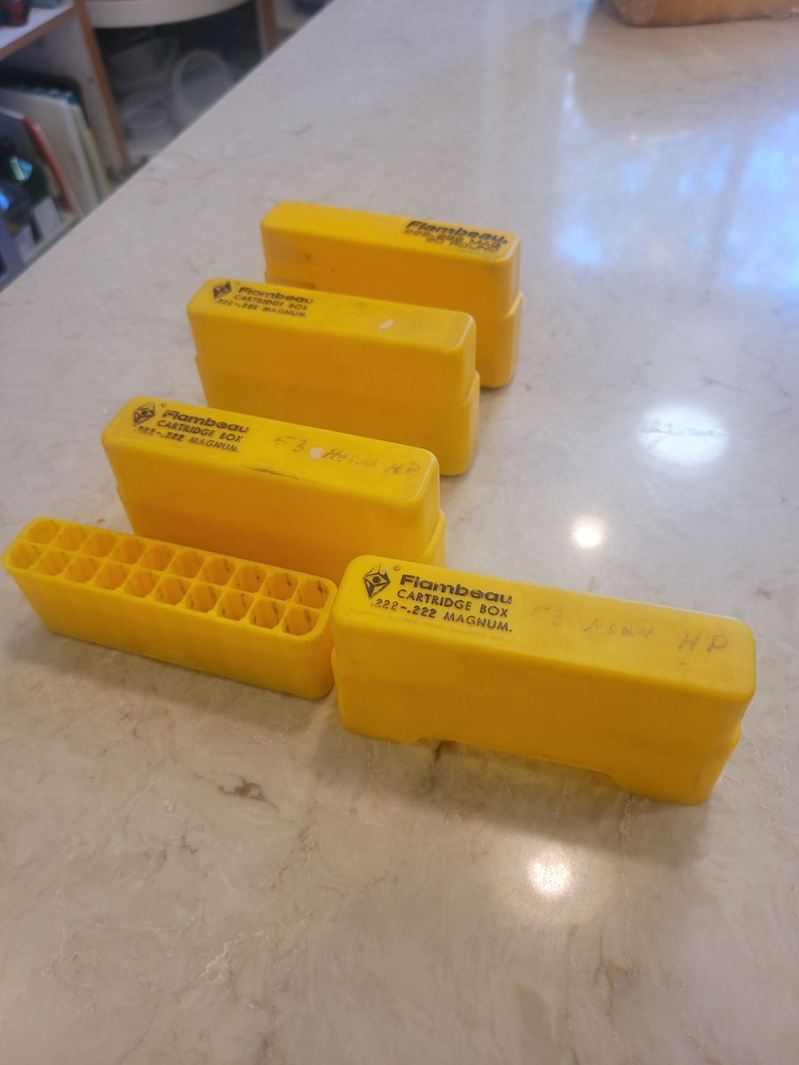 Flambeau 20 round .222 Slip Top Ammo boxes