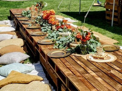 Boho, Farmhouse Pallet Tables, Event rental