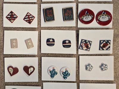 Unique Artisan Clay & Wood Stud Earrings - Various Styles & Colors, Statement Pieces