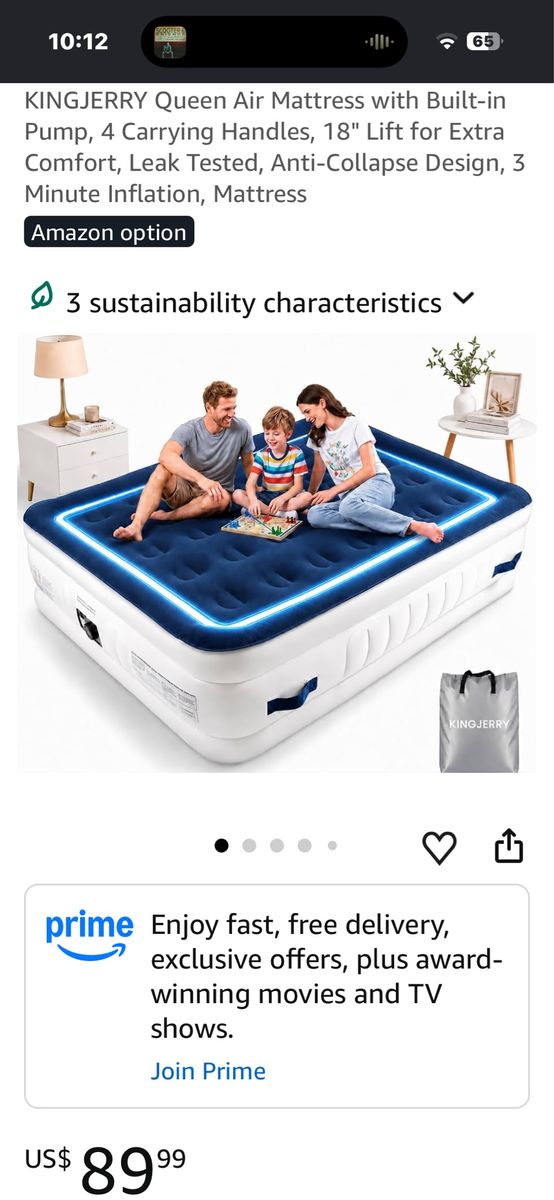 New in box queen Sz. Air mattress with built-in pump, handles, and carry case.