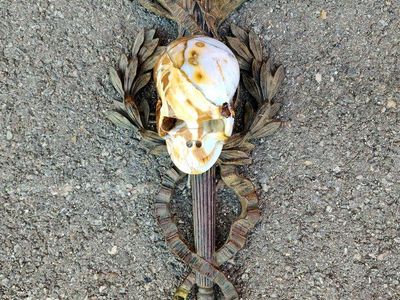 Vintage Metal Wall Sconce Scepter with Carved Stone Skull Accent