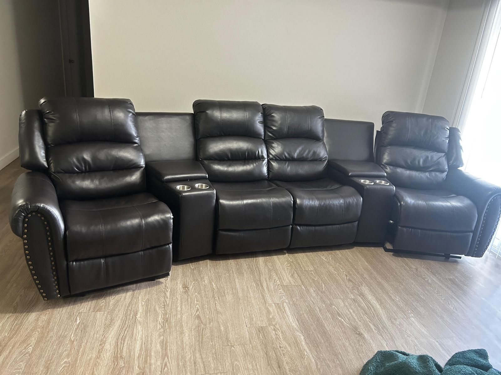 Reclining Theater Seating - Black Leather with Cup