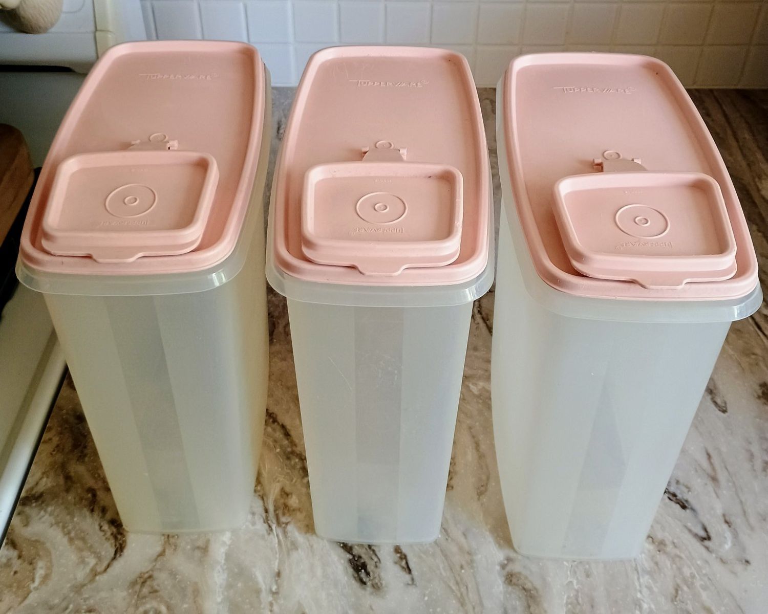Vintage Pink Tupperware Cereal Keepers.  Set of 3.