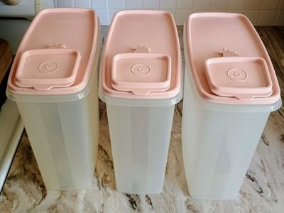 Vintage Pink Tupperware Cereal Keepers. Set of 3.