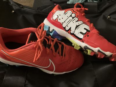 Nike Diamond Custom Graffiti Baseball Softball Cleats Red Youth 5Y