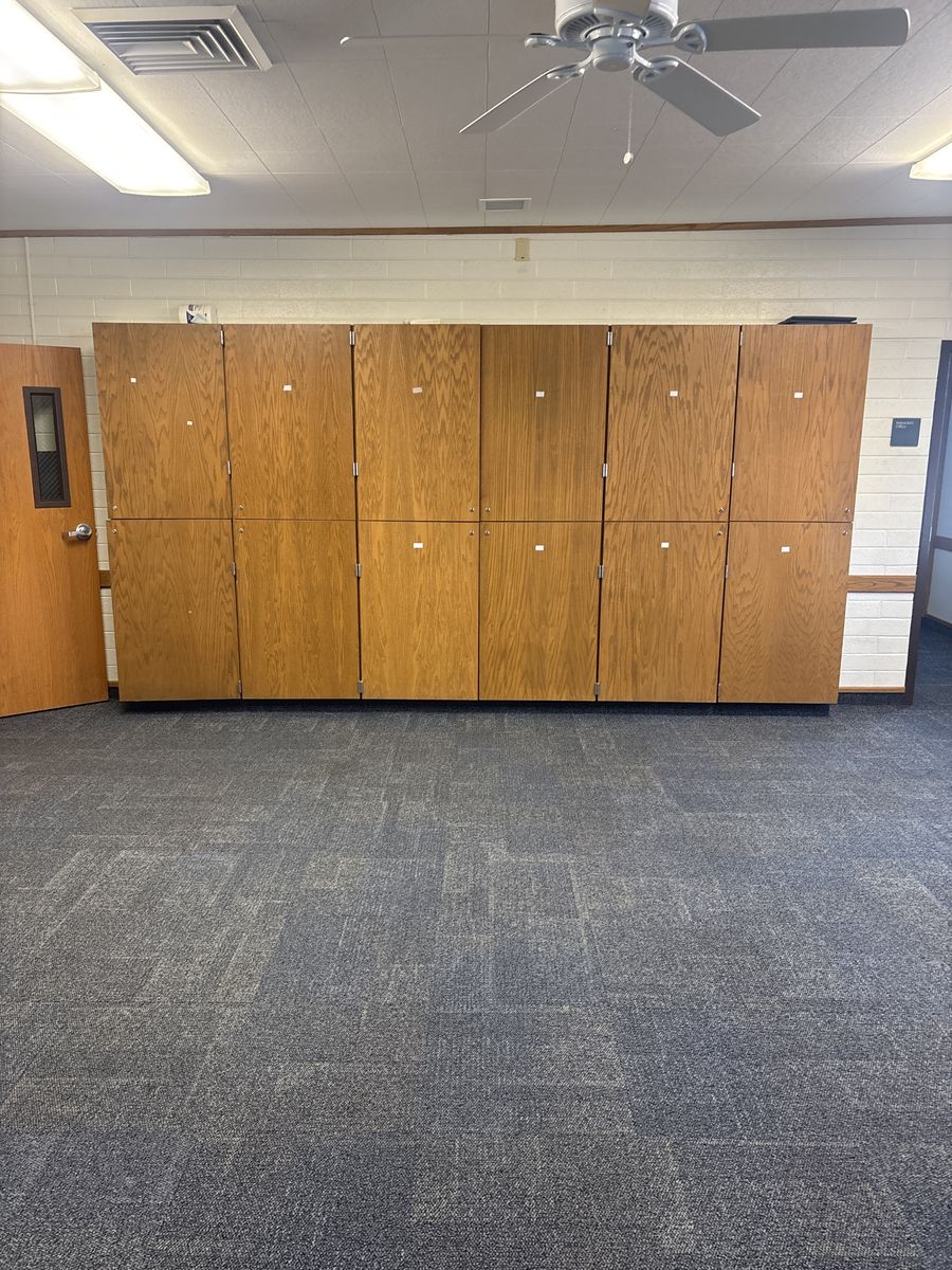 Large Oak Storage Cabinet 80" Tall x 53" Wide x 12" Deep with Locking Mechanism
