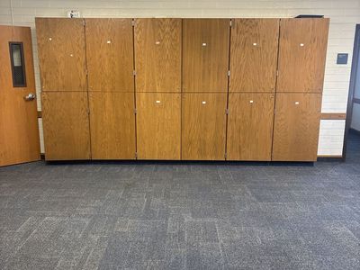 Large Oak Storage Cabinet 80" Tall x 53" Wide x 12" Deep with Locking Mechanism