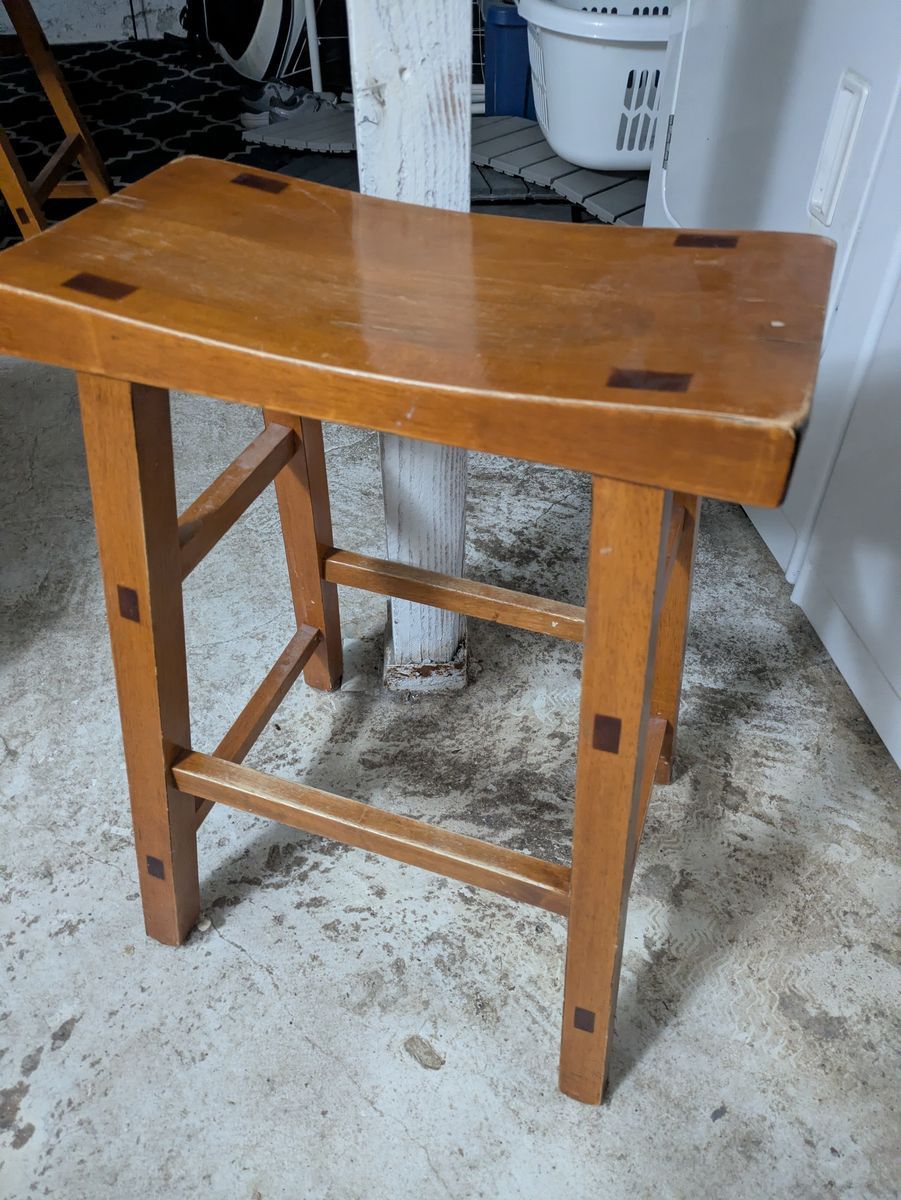 Set of Four Wood Bar Stools - Solid Construction