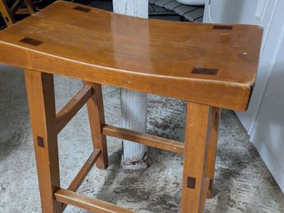 Set of Four Wood Bar Stools - Solid Construction
