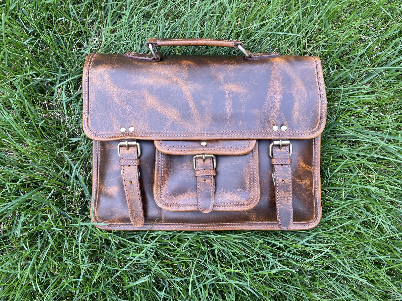 Kodiak Buffalo Leather Briefcase Antique Brown