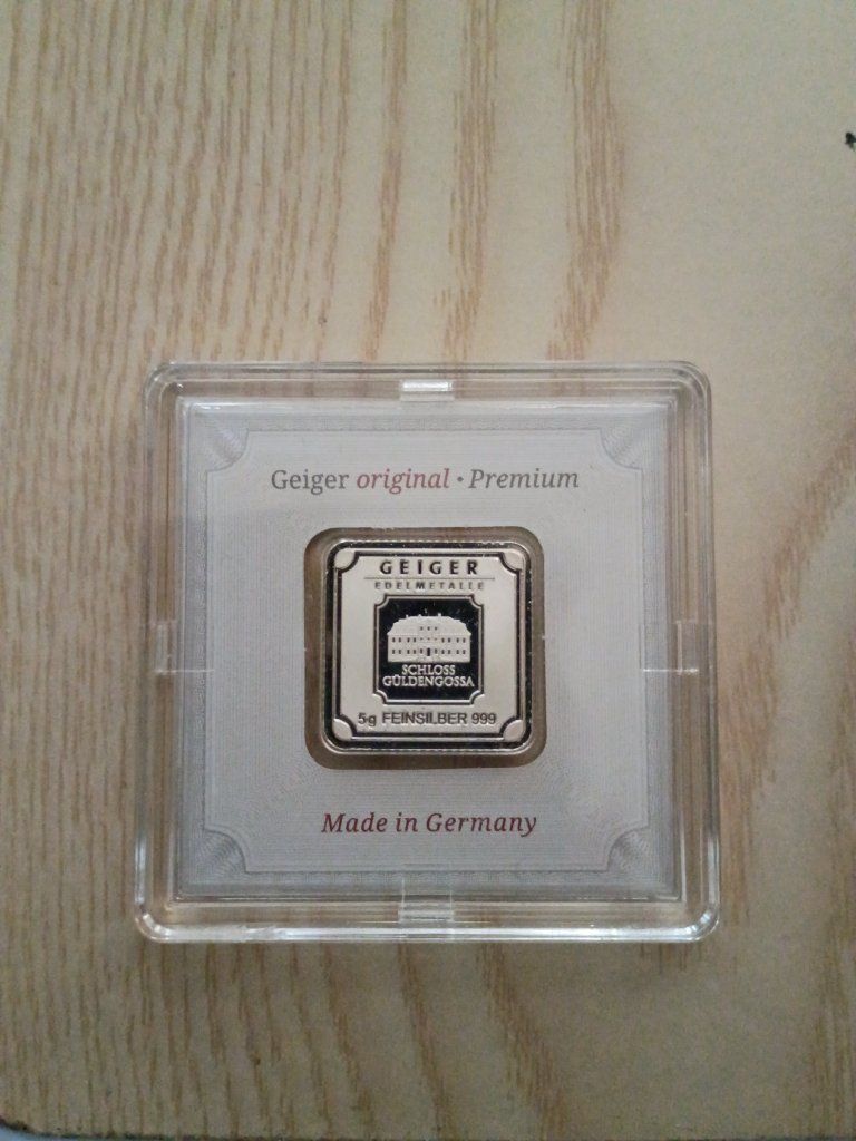 Geiger Edelmetalle Schloss Güldengossa 5g .999 Fine Silver Bar with Certificate