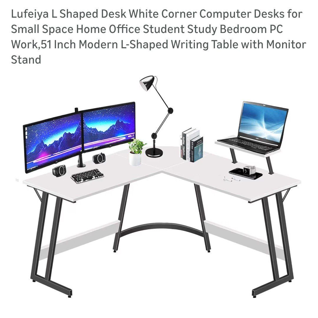 L shaped white desk