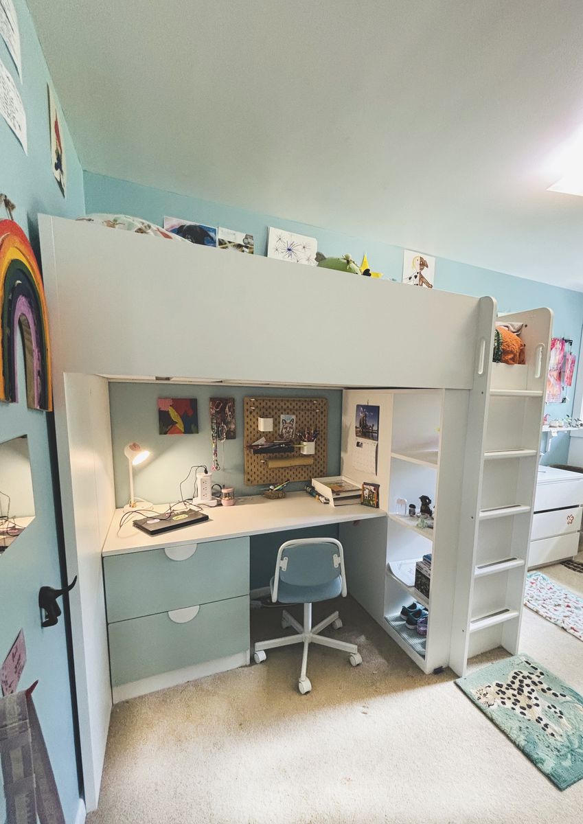 Ikea Smastad Twin Loft Bed, Desk, Closet, Shelves, great condition, partially assembled