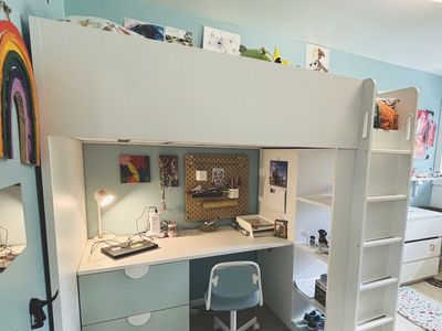 Ikea Smastad Twin Loft Bed, Desk, Closet, Shelves, great condition, partially assembled