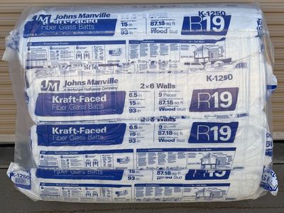 NEW 4 Pack Johns Manville R-19 Kraft Faced Fiberglass Insulation Batt 15 in. W x 93 in. L