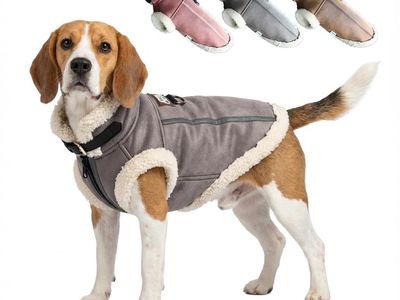 New! LUVMOJO Retro Aviator Dog Jackets, Faux Leather Winter Coats with Sherpa Lining, Windproof Turn-Down Collar, Biker-Style
