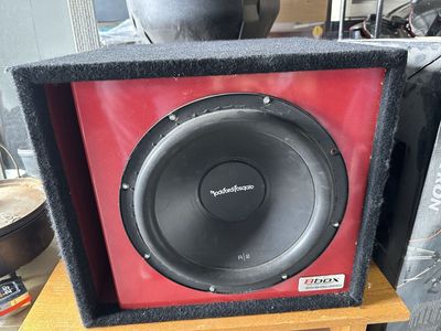 Rockford Fosgate R2 500W Subwoofer with Atrend 12SVR Red Carbon Fiber 12" Vented Subwoofer Enclosure