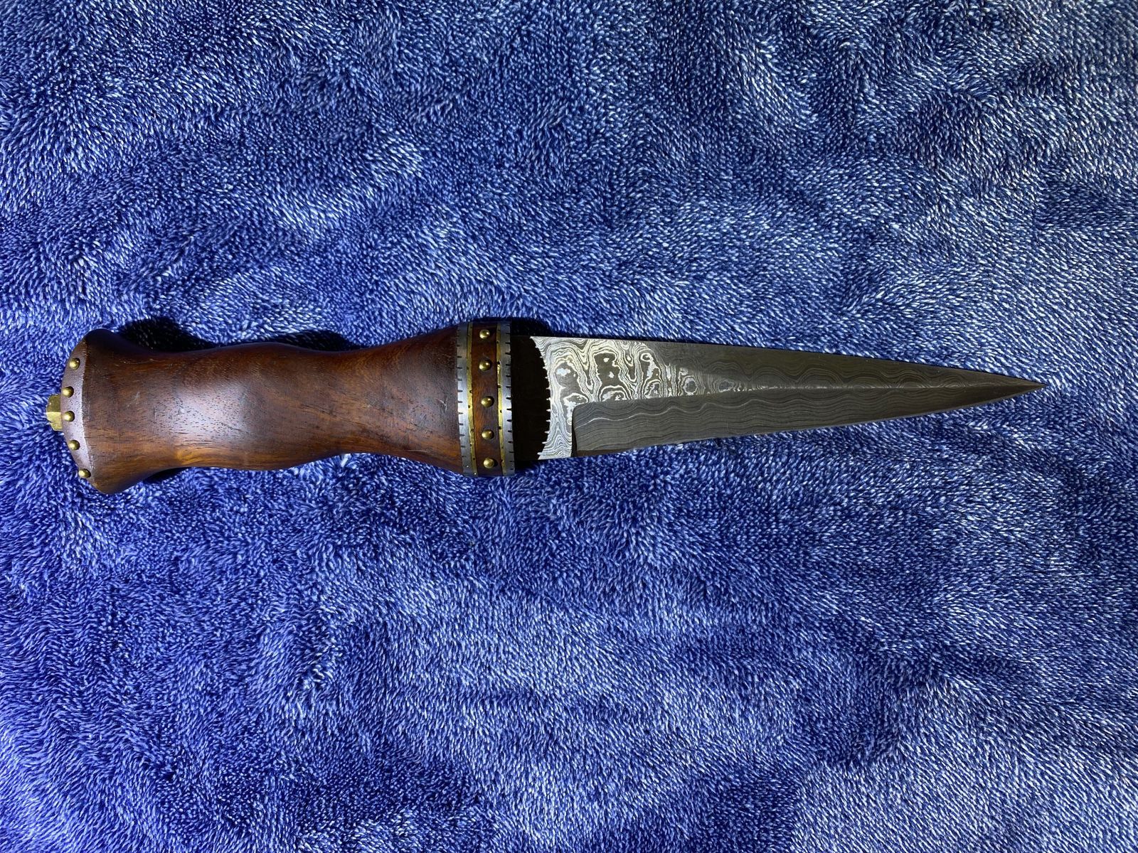 Custom Handmade Forged Damascus Steel Dagger Knife with Wood Handle and Leather Sheath