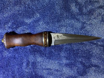 Custom Handmade Forged Damascus Steel Dagger Knife with Wood Handle and Leather Sheath