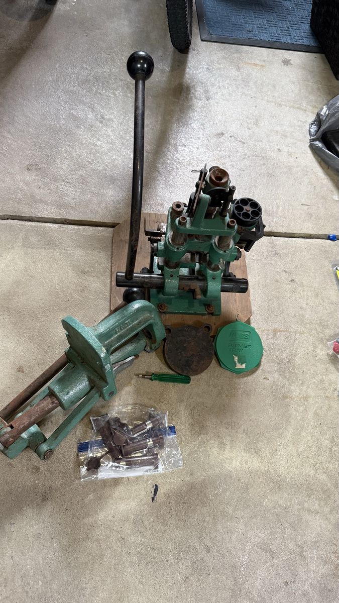 Vintage RCBS Reloading Bundle Green Machine Press & Rock Chucker- AS-IS 