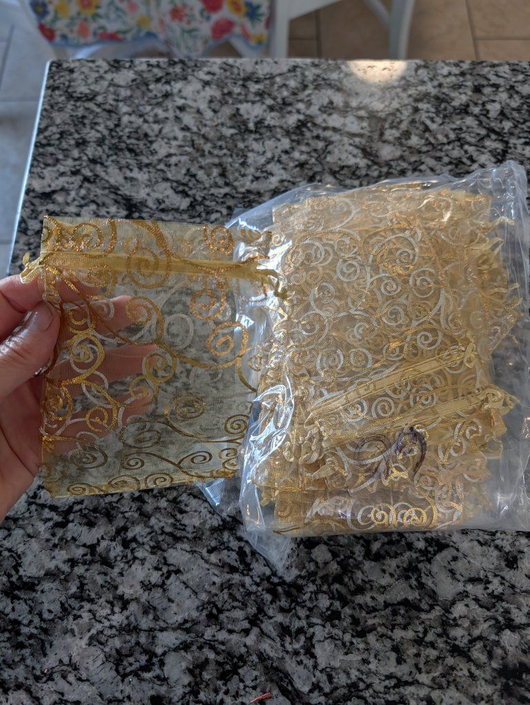 70 Gold Lace drawstring gift bags 4x5"