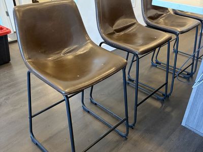 Set of 4 Brown Faux Leather Counter Stools - 24-inch Seat Height, Modern Metal Frame