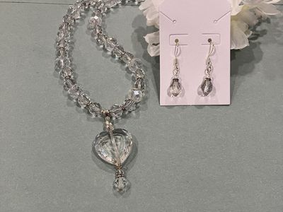 Crystal & Glass Wedding Pendant Necklace And Matching Drop Style Earrings